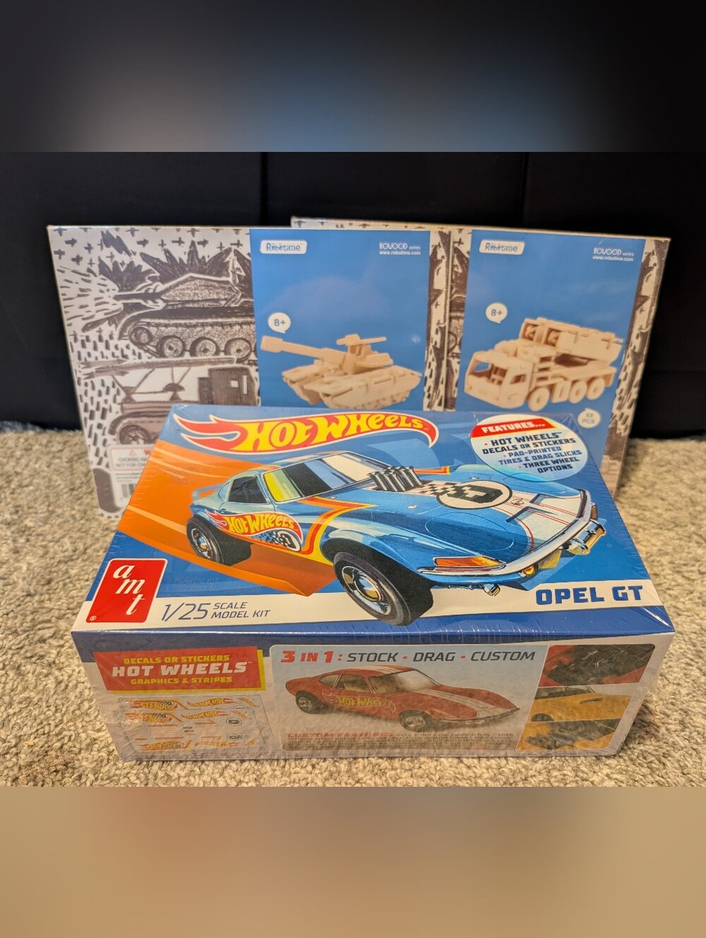 NWT Hot Wheels Opel GT Model Kit & Small Wood Models.